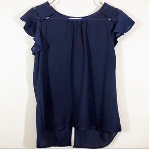 OLM FLUTTER SLEEVE SPLIT BACK BLOUSE - SZ S